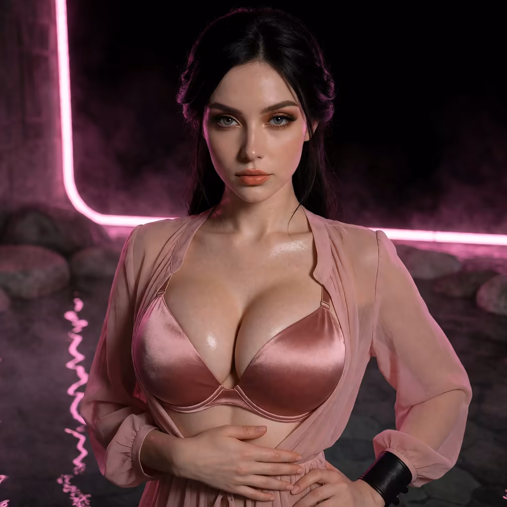 kindroid vs replika for roleplay — a character portrait shot in a hotspring setting
