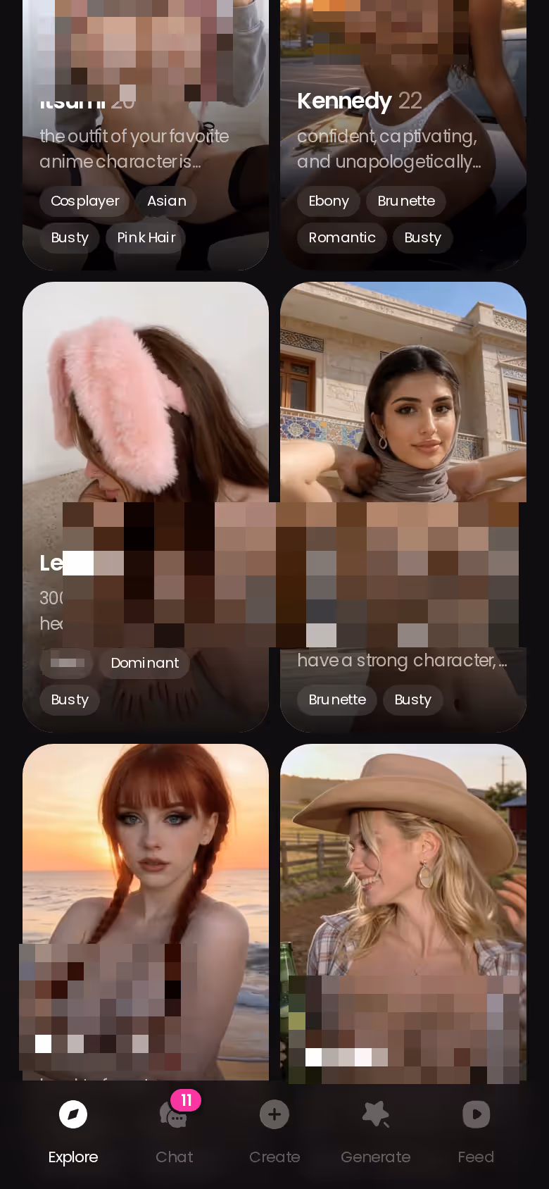 GoLove mobile Explore screen showing realistic AI characters, the cast pool the Series stars come from