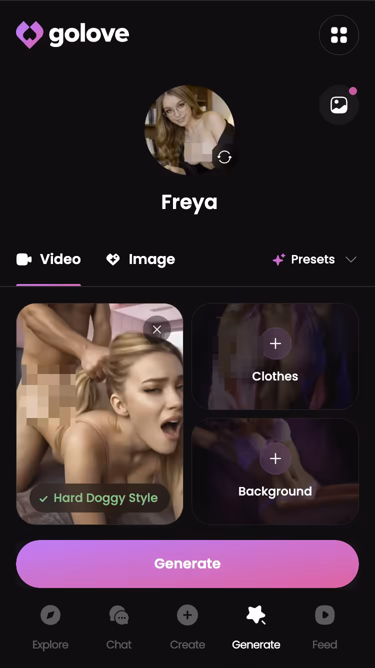 Mobile video generator in GoLove.ai β pick an action, add clothes and a scene β muah ai honest review 2026